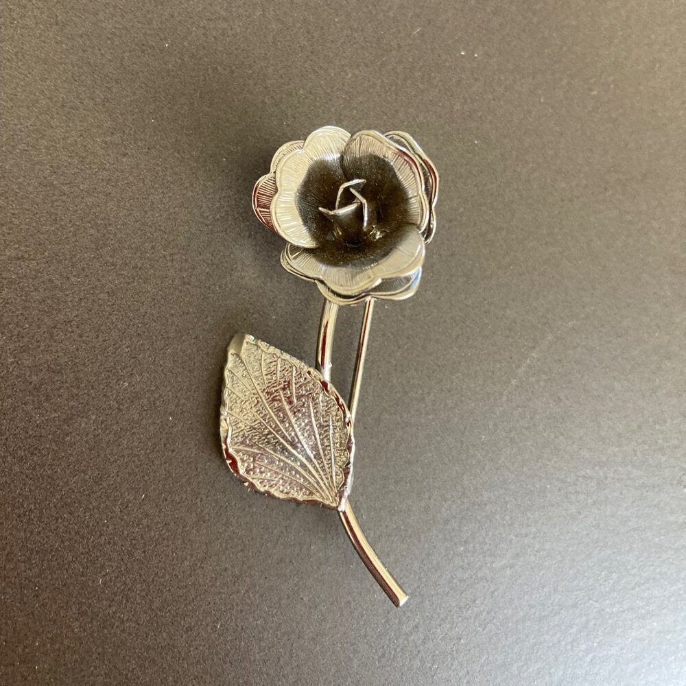Vintage Signed BB Bennett & Bradford 925 Sterling Silver Rose Pin Brooch RARE